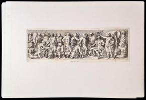 cca 1700 Antik mitológiai alakok, jelenetek, 7 db rézmetszet, papír, feliratozva, kartonra ragasztva...