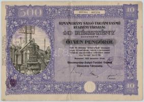 Budapest 1925. "Rimamurány-Salgó-Tarjáni Vasmű Részvény-Társaság" részvénye 250P-ről, bély...