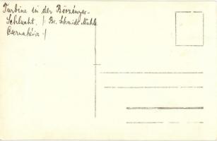 Csernahévíz, Toplec, Toplet; Br. Schmidt malom Vízturbina a Börzényi-szorosban katonával / watermill...