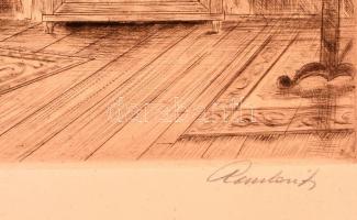 Paulovits Pál (1892-1975): Biedermeier szoba. Rézkarc, karton, jelzett, 25×34 cm