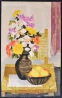 Jelzés nélkül: Virágcsendélet. Színes linó, karton, 40×25 cm
