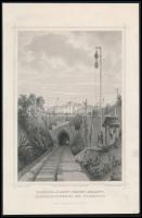 cca 1880 Vaspálya-alagút Pozsony mellett / Eisenbahntunnel bei Pressburg, acélmetszet, papír, jelzett, 23×15 cm