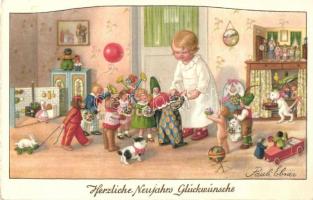 Herzliche Neujahrs Glückwünsche / Children art postcard with New Year greeting. A.G.B. No. 2796. litho s: Pauli Ebner