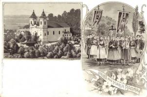 1908 Máriaradna, Radna; kegytemplom, folklór / pilgrimage church, procession, folklore. Gregor Fischer 35. Art Nouveau, floral, litho (EK)