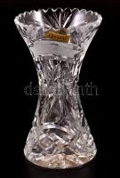 Dekoratív ólomkristály váza, csiszolt, metszett, apró kopásokkal, m: 16,5 cm