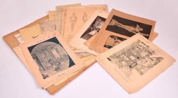 cca 1870-1920 Belsőépítészeti tervek, bútortervek 15 db nagyméretű rajz, nyomat, metszet,