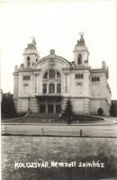 Kolozsvár, Cluj; Nemzeti színház magyar címerrel / National museum with Hungarian coat of arms. photo "1940 Kolozsvár visszatért" So. Stpl