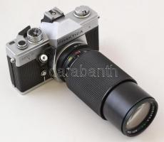 Pentacon Praktica MTL 3 fényképezőgép, Hanimex MC Auto Zoom 80-200 mm f/4.5 macro objektívvel, működőképes, jó állapotban / Vintage Praktica SLR camera with zoom lens, in good, working condition