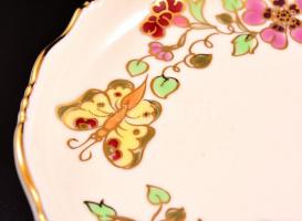 Zsolnay pillangó mintás tálka, kézzel festett, jelzett, hibátlan, d:12 cm