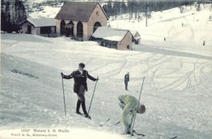 Meierei b. St. Moritz / Winter sport in Sankt Moritz, skiing, skiers. Photograpie-Verlag Wehrli A.-G. 16537.