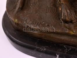 Auguste Cain (1821-1894): Vizsla. Bronz, jelzett, márvány talapzaton, m: 22,5 cm, h: 22 cm