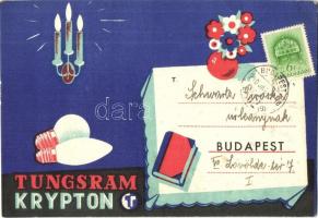 Tungsram Krypton izzó reklámlapja / Hungarian light bulb advertisement postcard (EK)