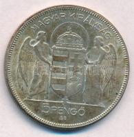 1930. 5P Ag "Horthy jobbra" T:2 patina 
Adamo P8