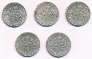 Amerikai Egyesült Államok 1946-1950. 1D Ag "Roosevelt" (5xklf) T:2,2- 
USA 1946-1950. Dim...