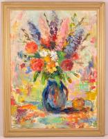 Biró Ferenc (1921-2001): Virágcsendélet. Olaj, farost, jelzett, keretben, 65×45 cm
