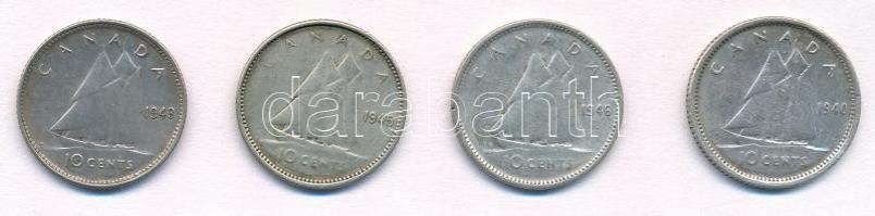 Kanada 1940-1946. 10c Ag (4xklf) T:2,2-
Canada 1940-1946. 10 Cents Ag (4xdiff) C:XF,VF