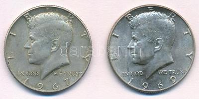 Amerikai Egyesült Államok 1967-1969D 1/2$ Ag Kennedy (2x) T:1-,2  USA 1967-1969D 1/2 Dollar Ag Kennedy (2x) C:AU,XF