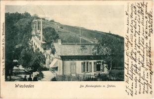 1901 Wiesbaden, Nerobergbahn mit Station / funicular railway with station