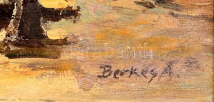 Berkes jelzéssel: Téli utca részlet. Olaj, vászon, keretben, 29×39 cm