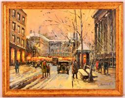 Berkes jelzéssel: Téli utca részlet. Olaj, vászon, keretben, 29×39 cm