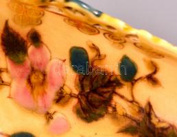 Zsolnay antik áttört tál, kézzel festett, jelzett (TJM),  kopásokkal, 22×10,5×12 cm