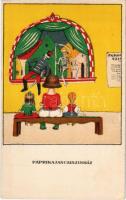 Paprikajancsiszínház. Egy jó kislány viselt dolgai II. sorozat 5. szám / Puppet-show. Hungarian art postcard s: Kozma Lajos