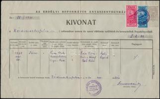 1930 Kézdimartonfalva (ma: Mărtineni), református keresztelési anyakönyvi kivonat okmánybélyegekkel