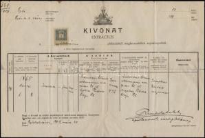1908 Győr-Belváros, római katolikus keresztelési anyakönyvi kivonat okmánybélyeggel