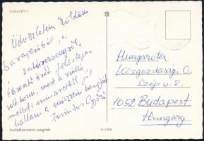 Forintos Győző nagymester sakkolimpikon üdvözlő képeslapja sarajevói versenyről / Autograph signed postcard of chess master