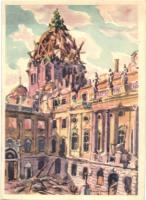 Budapest I. Budai vár, Királyi palota, belső udvar 1945 tavaszán, romok; Második világháború. Kiadja Piatnik Nándor és Fiai / WWII destructions, ruins in Budapest s: Blaski János (EK)