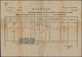 1870 Budapest, római katolikus keresztelési anyakönyvi kivonat, okmánybélyegekkel