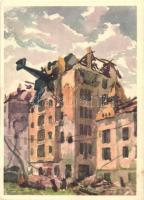 Budapest I. Krisztiavárosi részlet 1945 tavaszán, romok; Második világháború. Kiadja Piatnik Nándor és Fiai / WWII destructions, ruins in Budapest s: Blaski János (EK)