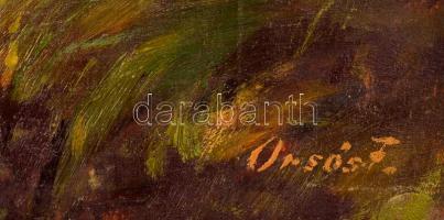 Orsós Ferenc (1955-): Ló mosdatás. Olaj, falemez, 23×27 cm