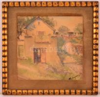 Mednyánszky jelzéssel: Ház a lépcsősornál. Akvarell, papír, üvegezett keretben, 17,5×18 cm