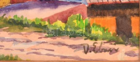 Vass jelzéssel: Nyitott tároló. Akvarell, papír, üvegezett keretben, 17×28 cm