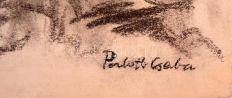 Perlrott jelzéssel: Guggoló női akt. Szén, papír, 62×43 cm