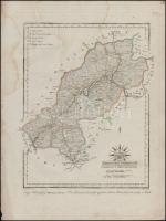 1810 Trentsén / Trencsén vármegye. Comitatus Trentsiniensis. Színezett rézmetszet, papír, 26x34 cm a vármegye közigazgatási térképe és címere, a járások, utak, települések, vízrajz, domborzat (csíkozással) feltüntetésével, a budai kezdőmeridiánhoz igazítva. Görög Demeter (1760-1833) udvari tanácsos, kartográfus, polihisztor "Atlas Hungaricus / Magyar átlás az az Magyar, Horvát, és Tót országok' vármegyéji, 's szabad kerületei' és a' határ-őrző katonaság' vidékinek közönséges és különös tábláji" c. munkájából (Bécs, 1802-1811, Görög és Kerekes), a mű mecénásának, Festetics György gróf (1755-1819) mezőgazdásznak, a Georgikon alapítójának ajánlva. Határszínezett rézmetszet. Foltos / Map of Trentsiniensis county. Etching with stain. 26x34 cm