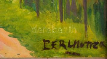 Perlmutter jelzéssel: Dombos táj. Akvarell, papír, üvegezett keretben, 28×39 cm