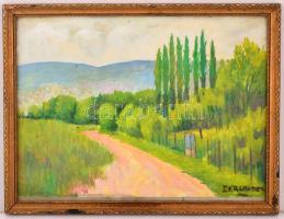 Perlmutter jelzéssel: Dombos táj. Akvarell, papír, üvegezett keretben, 28×39 cm