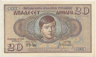 Jugoszlávia 1936. 20D T:I,I- Yugoslavia 1936. 20 Dinara C:UNC,AU