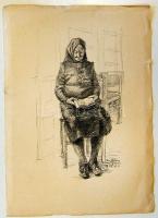 Tar Zoltán (1913-1992): Olvasó szignált  pitt krétarajz 25x35cm (apró szakadás a szélen) A Tar Zoltán grafikáit ismertető albumban szerepel!