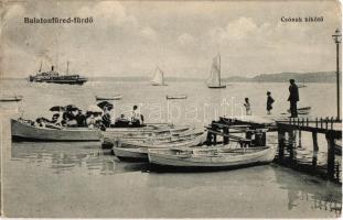 1917 Balatonfüred, Csónak kikötő, Baross gőzös (ázott / wet damage)