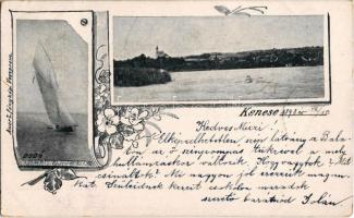 1898 (Vorläufer!) Balatonkenese, Kenese; Dodó,  Jánosi Gusztáv ulmi püspök, veszprémi kanonok mélyjáratú vitorlás hajója (Stefánia Yacht Club hajógyár építette). Auor L. fényképész, floral