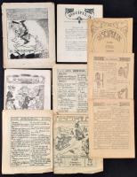 1908-1909 Az I. kerületi Állami Főgimnázium, mai nevén Petőfi Sándor Gimnázium humoros diáklapjainak 5 száma: Discipulus 3 száma (1908. 1.,2. szám, 1909. 4. szám) valamint, Új-Garabonciás naptára az 1909. iskolai évre, valamint az Új -Garabonciás 2. száma. Változó állapotban, 2 szám szakadozott.