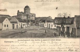 1904 Esztergom, Szentgyörgymezői rész, Bazilika és Papnevelő intézet látképe, utcakép (EK)