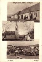 Gyermely, látkép, Református templom, Községháza, utcakép, Pfeifer Imre üzlete és vendéglője, étterem. Pfeifer Imre saját kiadása + 1935 Gyermely Postai ügyn. pecsét (EK)