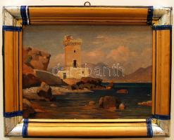 cca 1910 Világítótorony olaj, karton 23x30 cm keretben