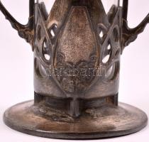 Kaiser Zinn szecessziós füles ón váza, jelzett, üvegbetéttel, jó állapotban, m:15 cm