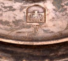 Kaiser Zinn szecessziós füles ón váza, jelzett, üvegbetéttel, jó állapotban, m:15 cm