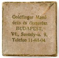 "Goldfinger Manó órás és ékszerész ", feliratos kis papír doboz, 4,5×4,5×1,5 cm